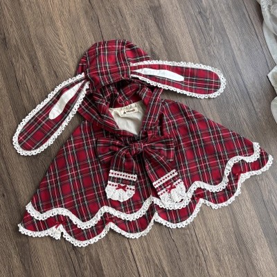 Miss Point Plaid Petal Rabbit Cape(Reservation/2 Colours/Full Payment Without Shipping)